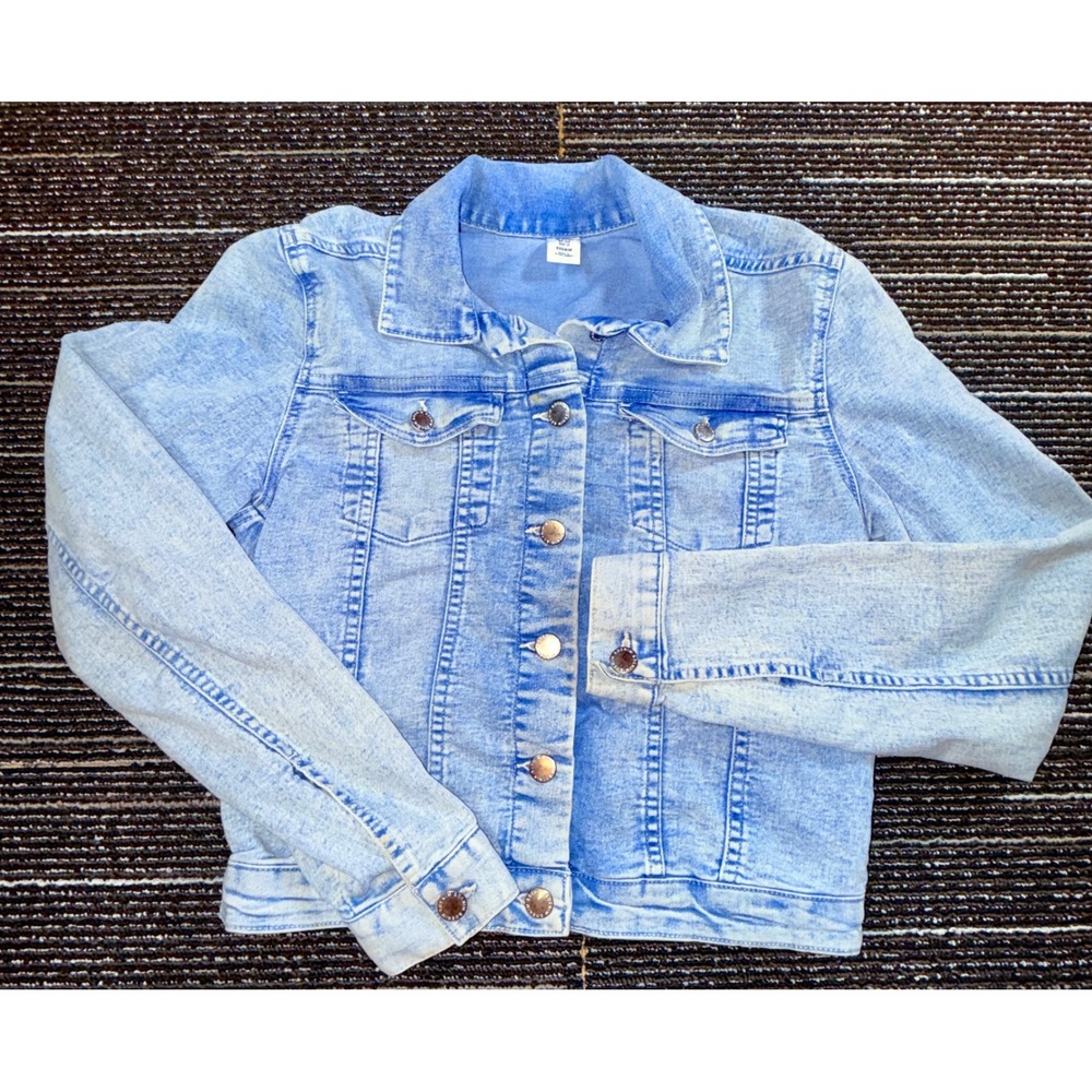 &Denim H&M Jean Jacket Kids 12-13Y Acid Wash Blue Button Front